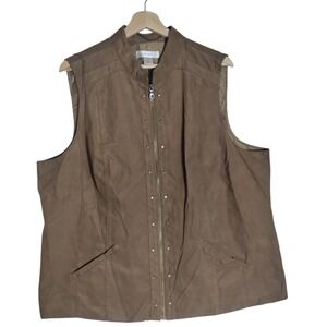 CJ Banks Womens Brown Sleeveless Zip Front Vest Size 1X Granola girl Hiking
